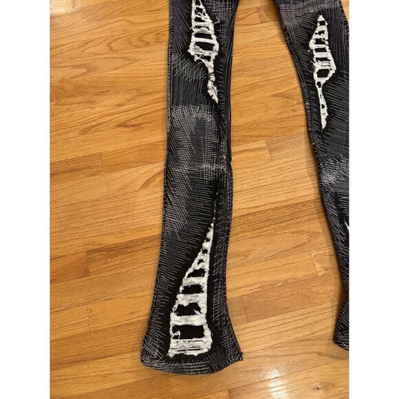 NWT Guapi Stacked Black Denim Men's Pants Frayed Flared Size 28 [jb] - Picture 2 of 7